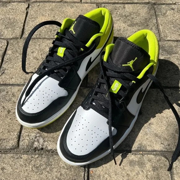 NIKE Dunk Low Black White and Neon Green Sneakers - Picture 2 of 11